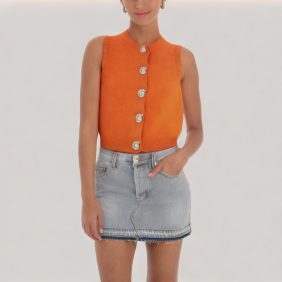 Button crew neck knitted vest