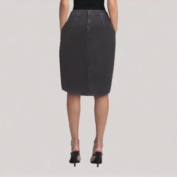Chinese-Style Button Black Denim Skirt