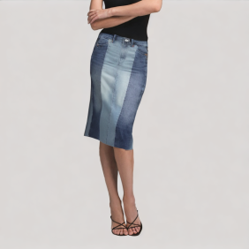 Casual Patchwork Slit Denim Skirt