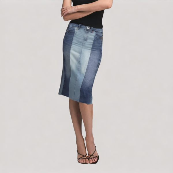 Casual Patchwork Slit Denim Skirt