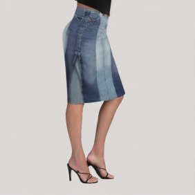 Casual Patchwork Slit Denim Skirt