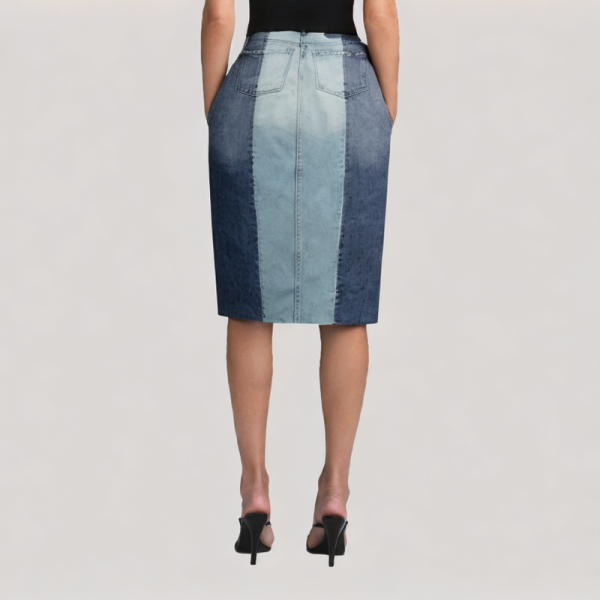 Casual Patchwork Slit Denim Skirt
