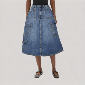 A-line pocket denim skirt