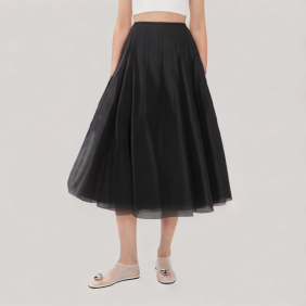 Slim Fit Pleated Tulle Skirt