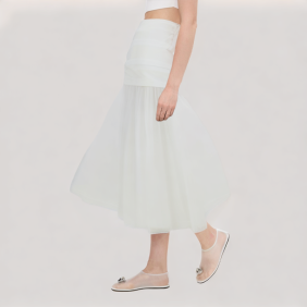 Pleated Patchwork Casual Mid-Length Skirt 