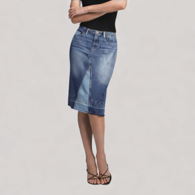 Patchwork High-Waist Denim Skirt