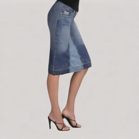 Patchwork High-Waist Denim Skirt