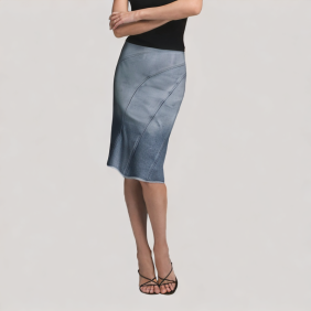 Raw-edge high-waist denim skirt