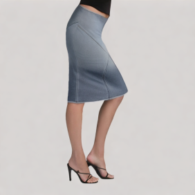 Raw-edge high-waist denim skirt