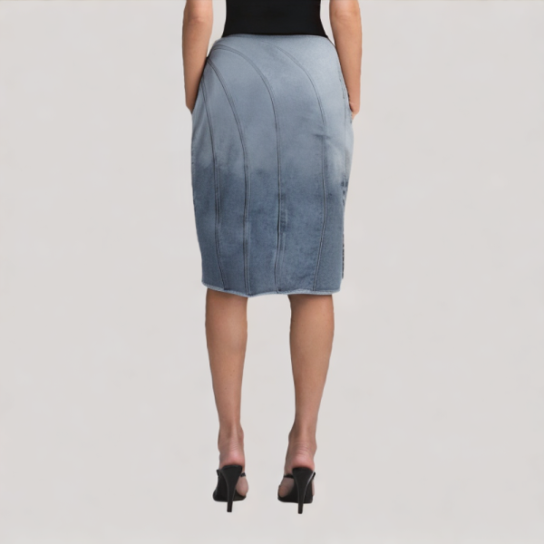 Raw-edge high-waist denim skirt