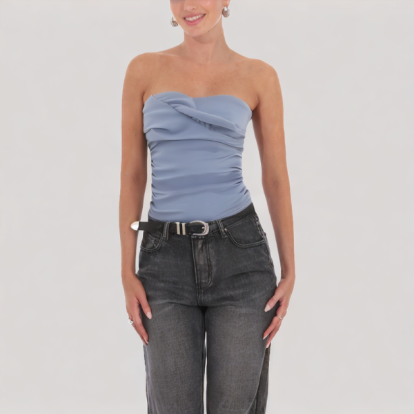 Solid Color Pleated Off-Shoulder Top