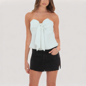 Bow V-neck off-the-shoulder top