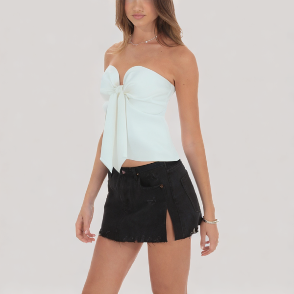 Bow V-neck off-the-shoulder top