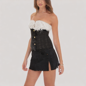 Retro patchwork off-the-shoulder top