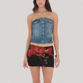 Breathable denim off-the-shoulder top