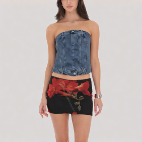 Denim off-the-shoulder top with waist