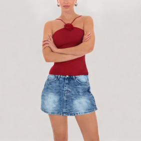 high-waisted denim mini skirt