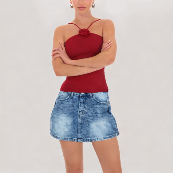 high-waisted denim mini skirt