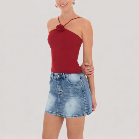 high-waisted denim mini skirt