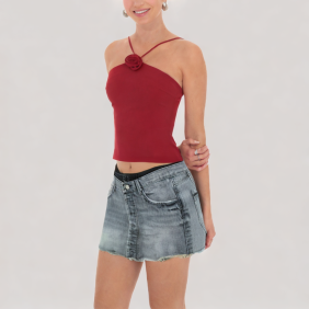 Double waist denim skirt
