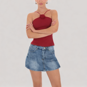 mid-rise denim skirt