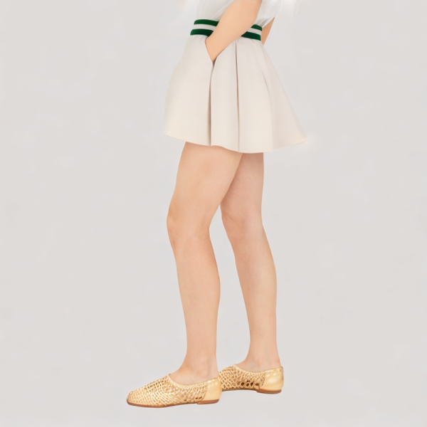 Wide pleated knit skirt