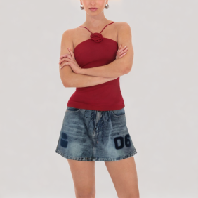 Drawstring denim skirt