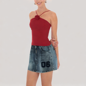 Drawstring denim skirt