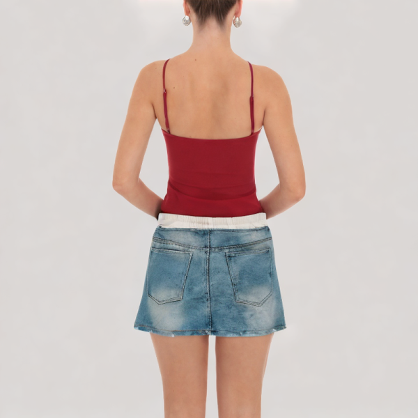 Drawstring A-line denim skirt