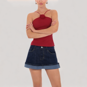 High-waisted A-line denim skirt