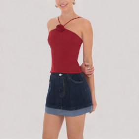 High-waisted A-line denim skirt