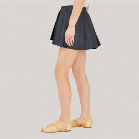 Wide pleated A-line high waist skirt