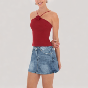 mid-rise denim skirt