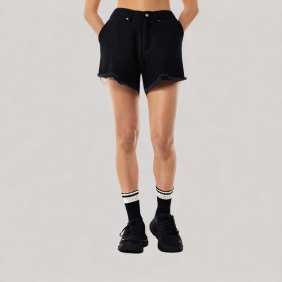 Fashionable high-waisted frayed denim shorts