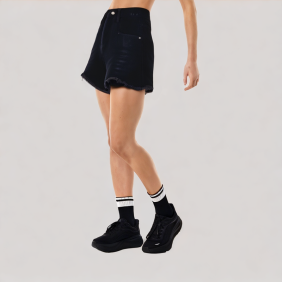 Fashionable high-waisted frayed denim shorts