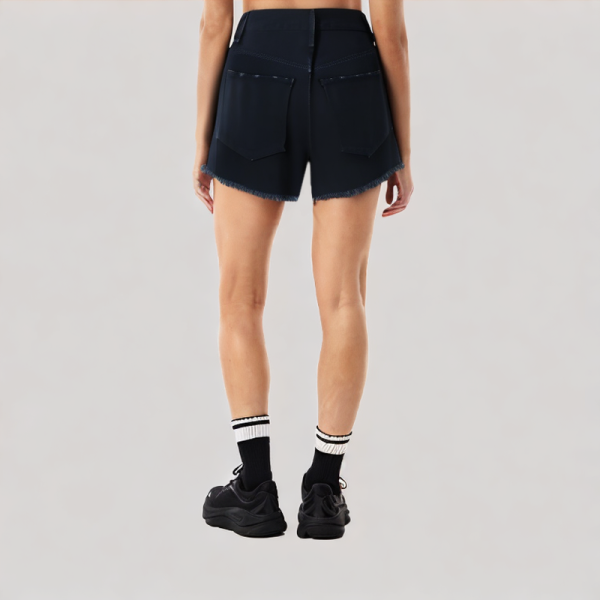 Fashionable high-waisted frayed denim shorts