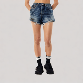 Breathable ripped denim shorts