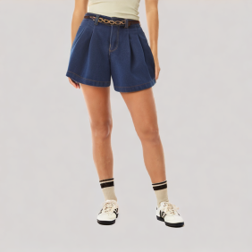 Denim pleated shorts