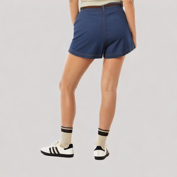 Denim pleated shorts