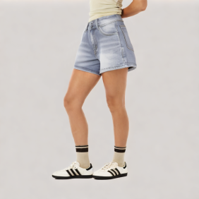 Double-breasted denim shorts