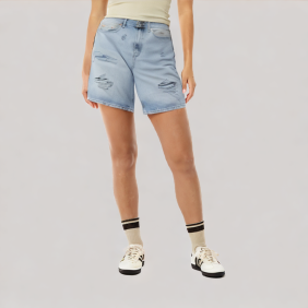 ripped mid-rise denim shorts