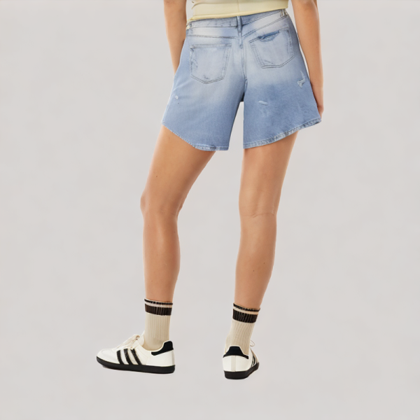 ripped mid-rise denim shorts