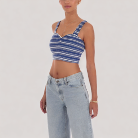 Cropped Blue Striped Tank Top